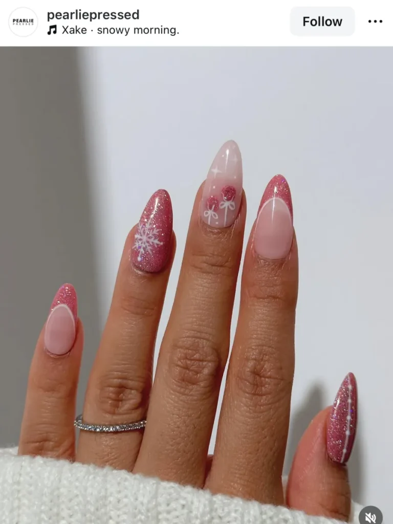 pink Christmas nails