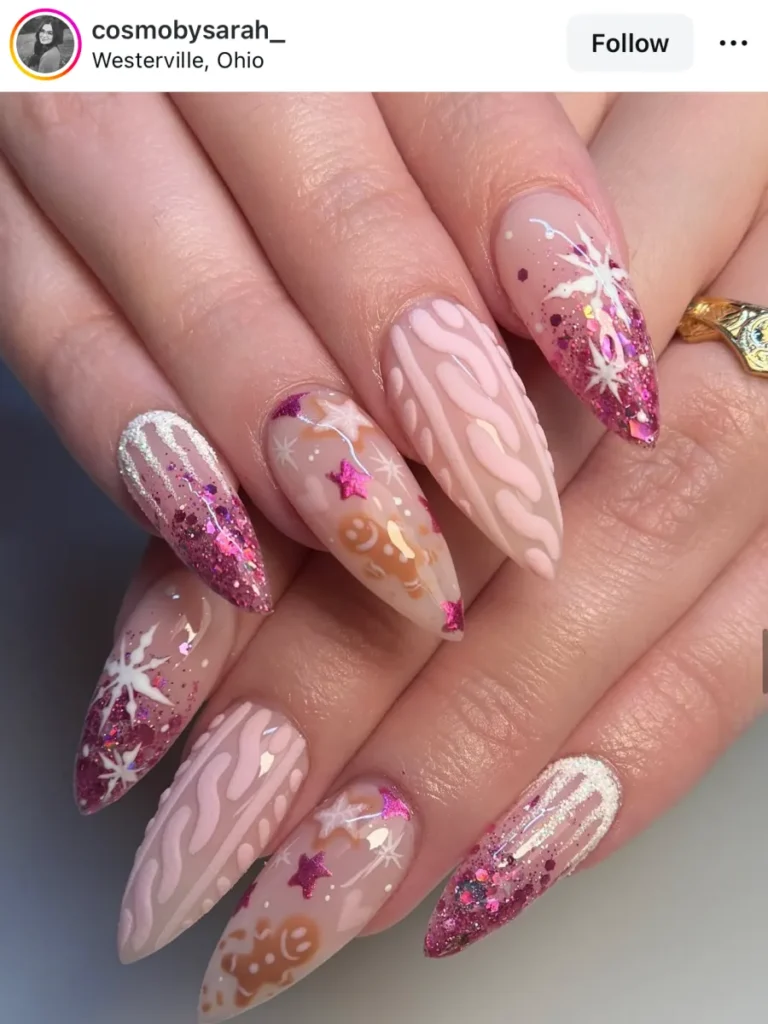 pink Christmas nails