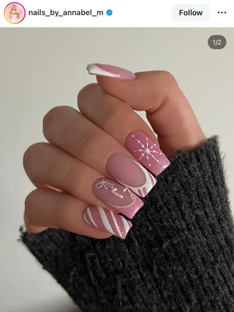 pink Christmas nails