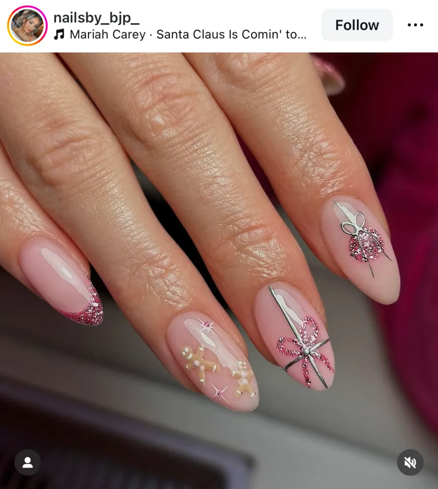 pink Christmas nails