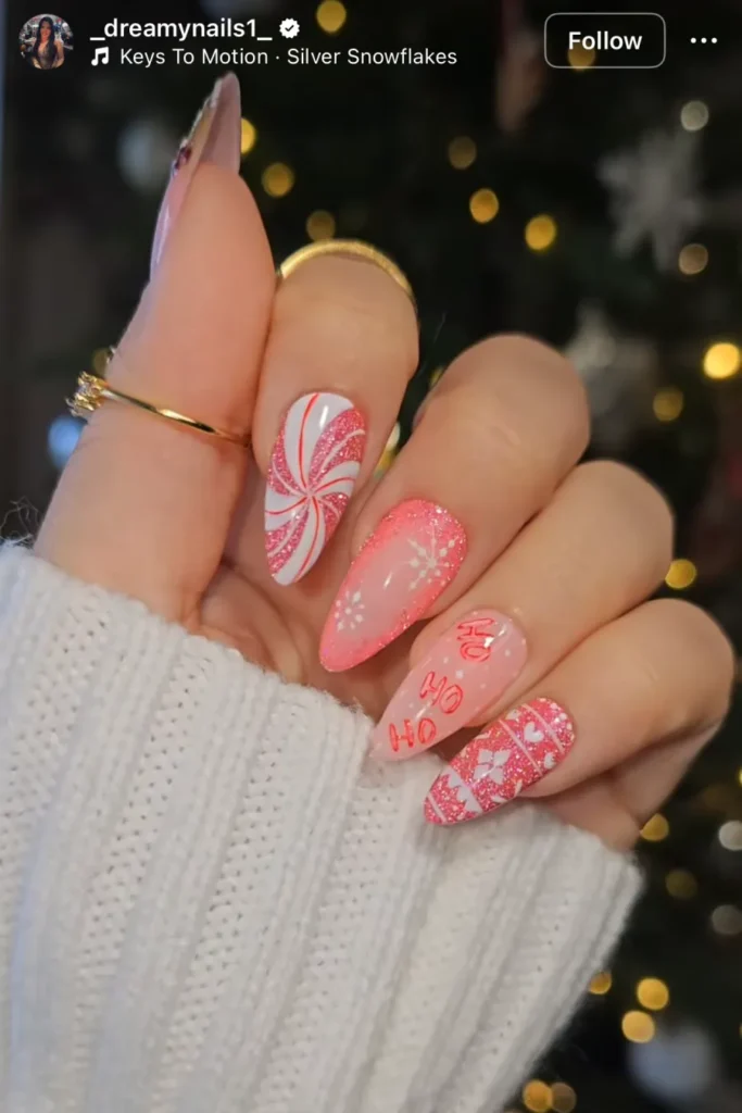 pink Christmas nails
