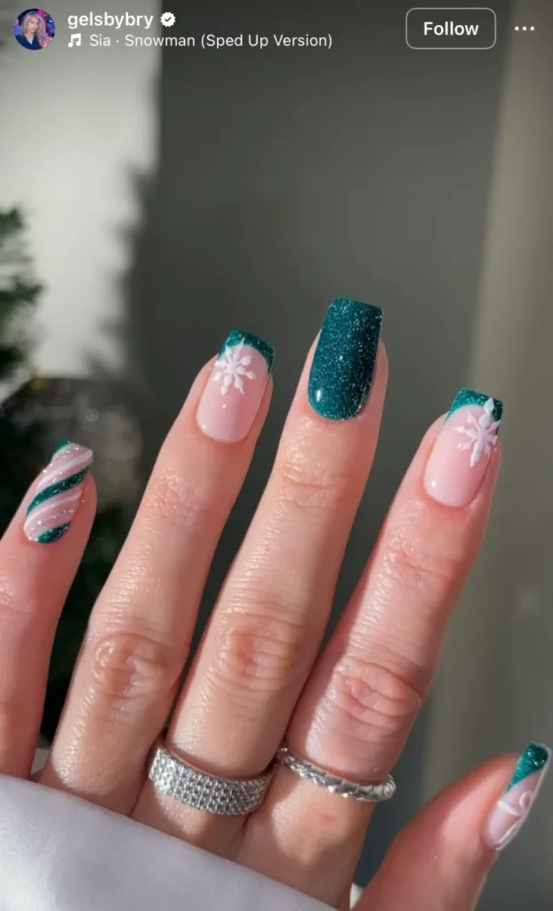 winter glitter nails