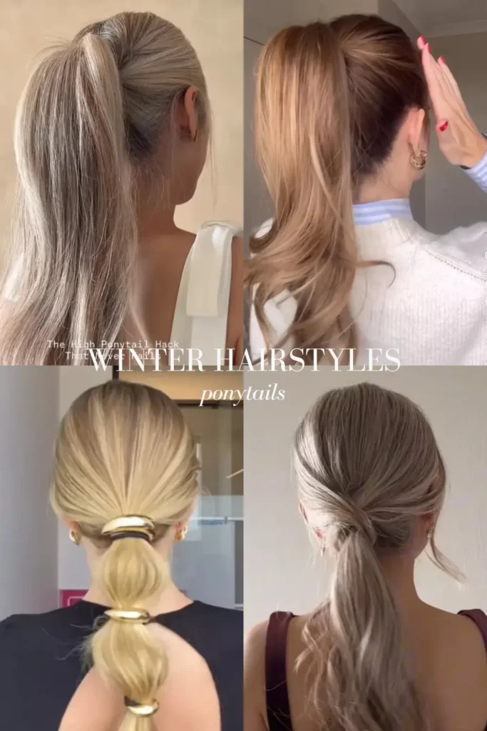 winter hairstyles for long hair - ponytails