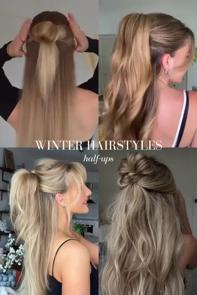 winter hairstyles for long hair - half-ups