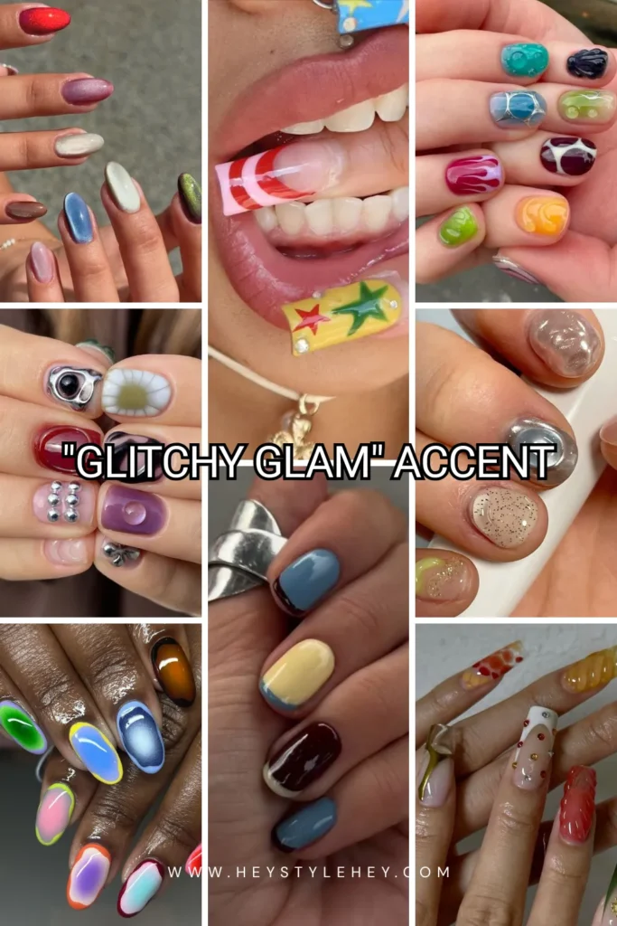 2026 nail trend: glitchy glam accent