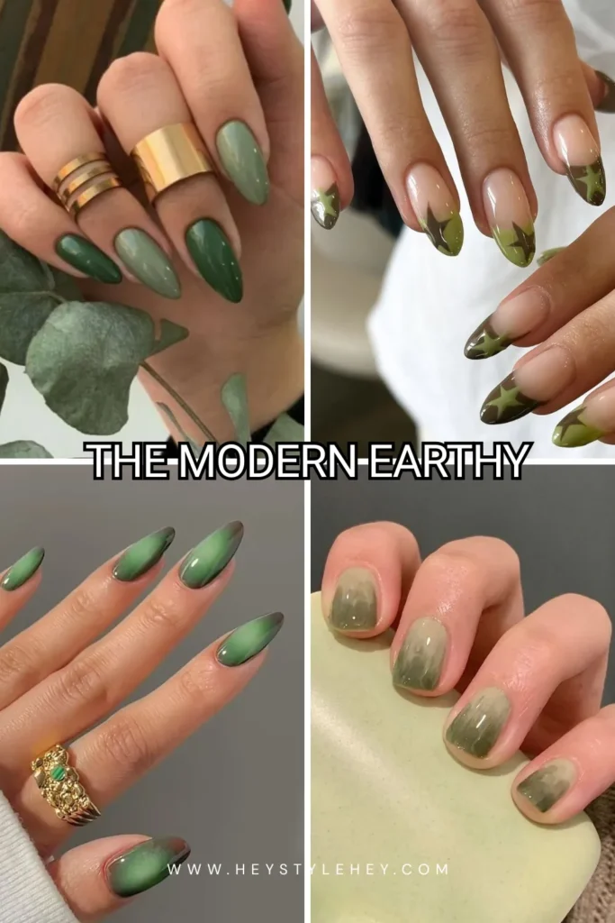 green nails - modern earthy