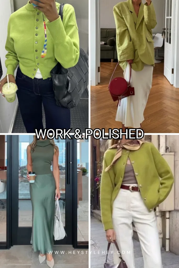 green outfit ideas - work & polished