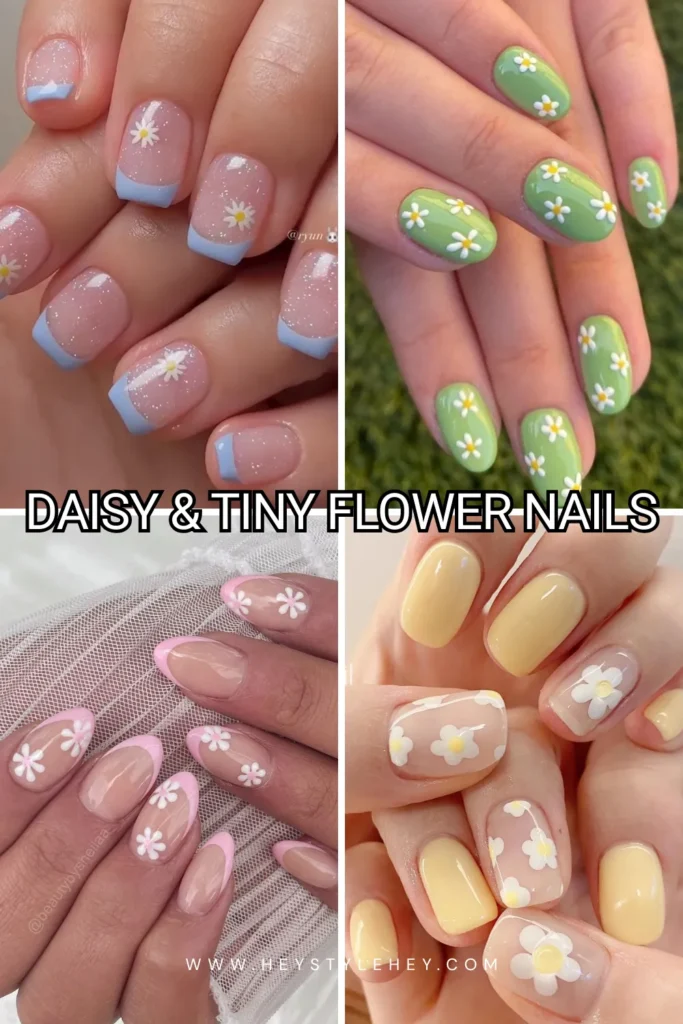 spring floral nails - daisy and tiny flower