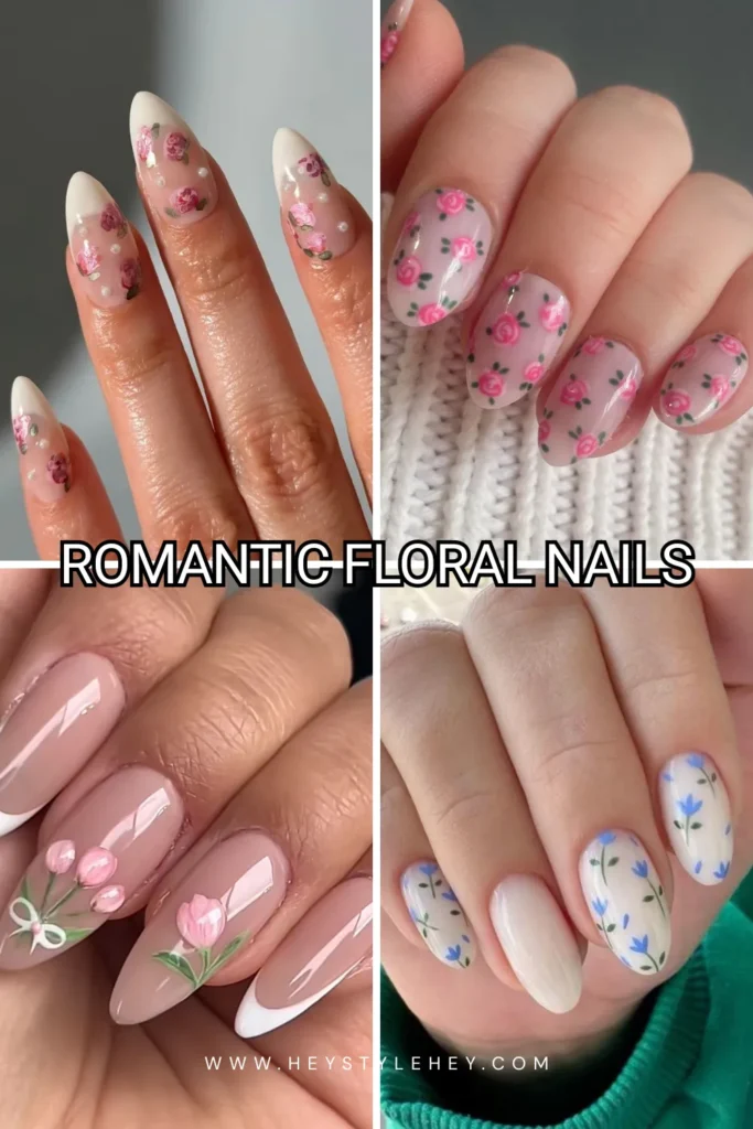 spring floral nails - romantic floral nails