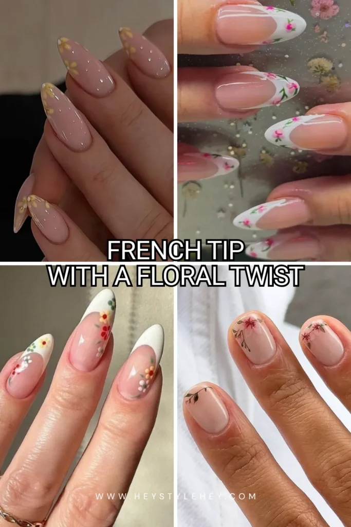 spring floral nails - French tip