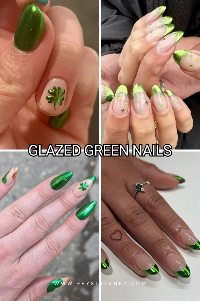 st. patricks day nails - glazed green nails