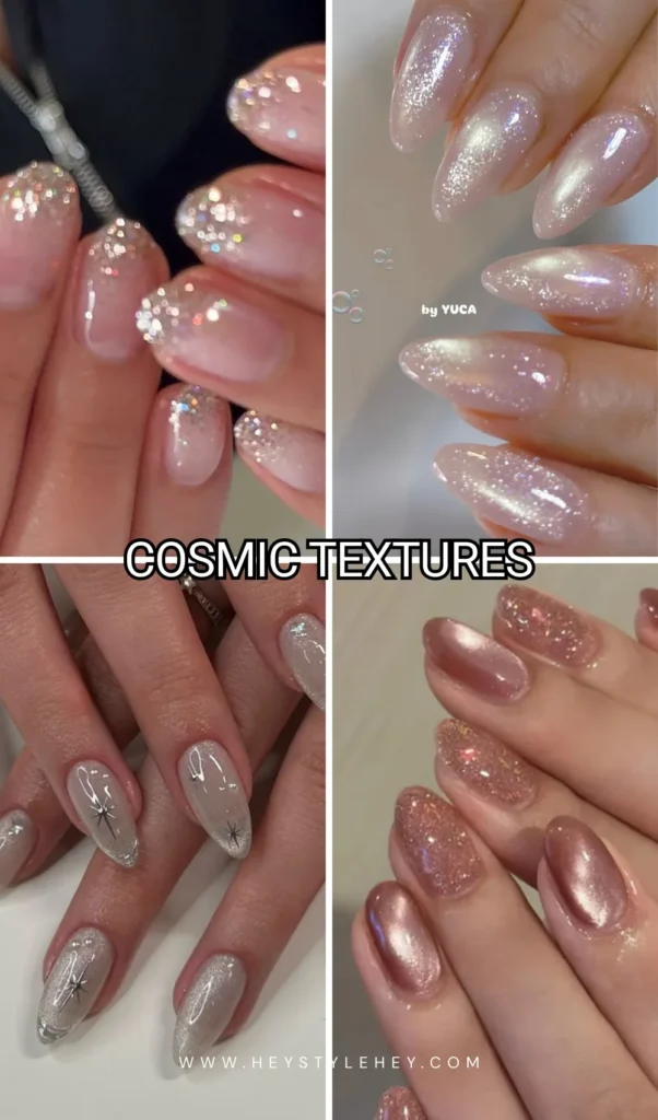 prom nail ideas - glitter, cat eye