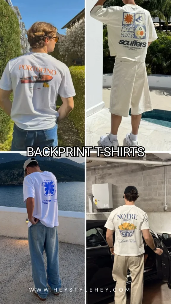 mens summer 2026 fashion trends - back print t shirts