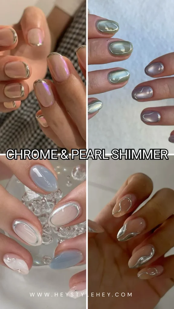 summer 2026 nail color trends - chrome and pearl shimmer