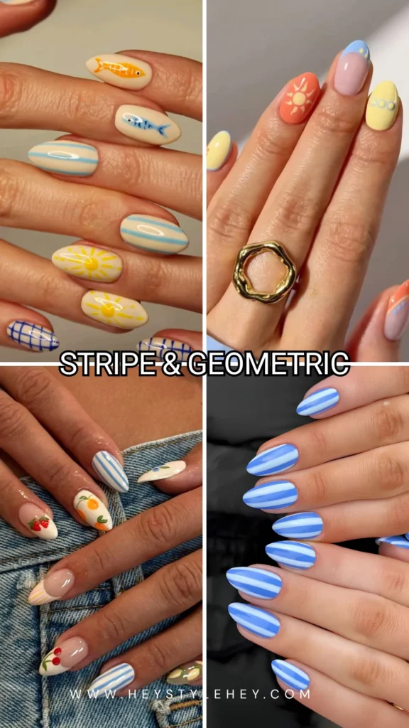 summer nail ideas - stripe & geometric