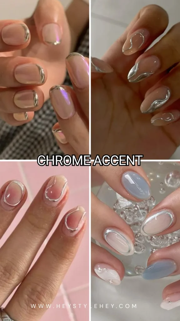 summer nail trends 2026 - chrome accent