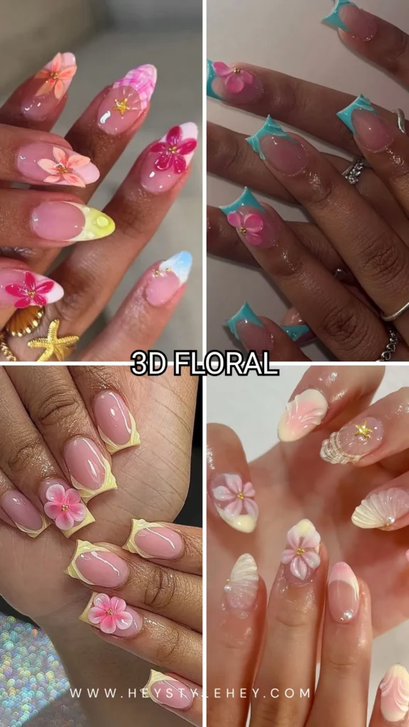 summer nail trends 2026 - 3d flowers