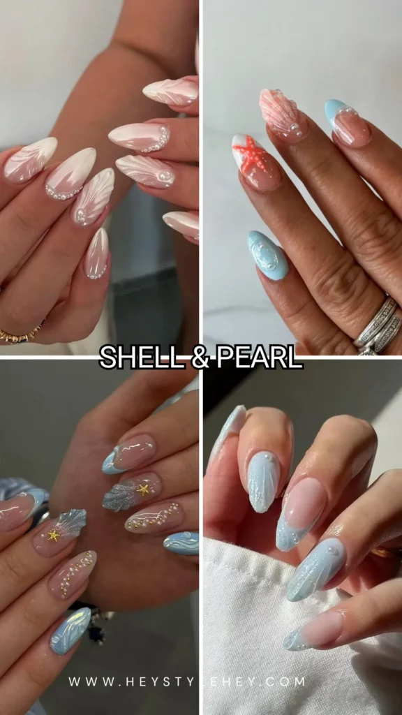 beach nails - shell & pearl