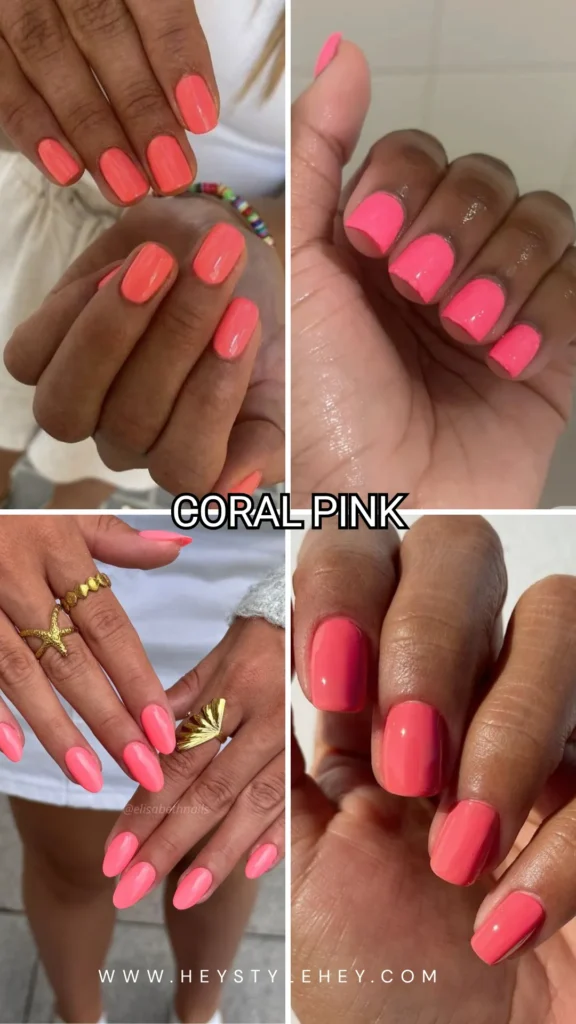 summer nail colors for dark skin - coral pink