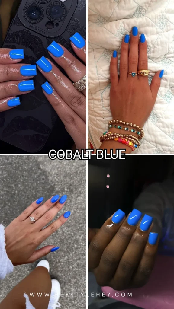 summer nail colors for dark skin - cobalt blue