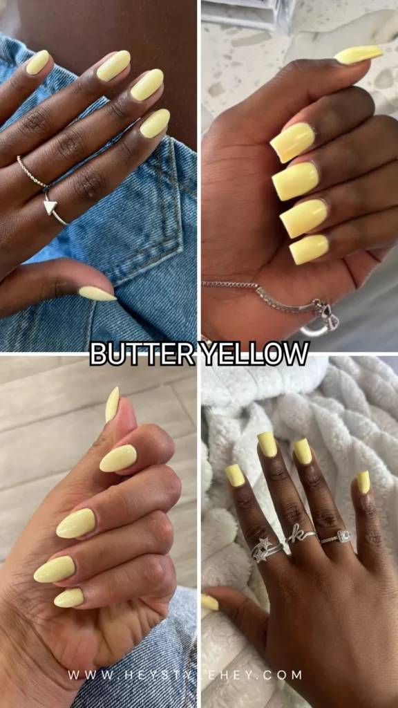 summer nail colors for dark skin - butter yellow