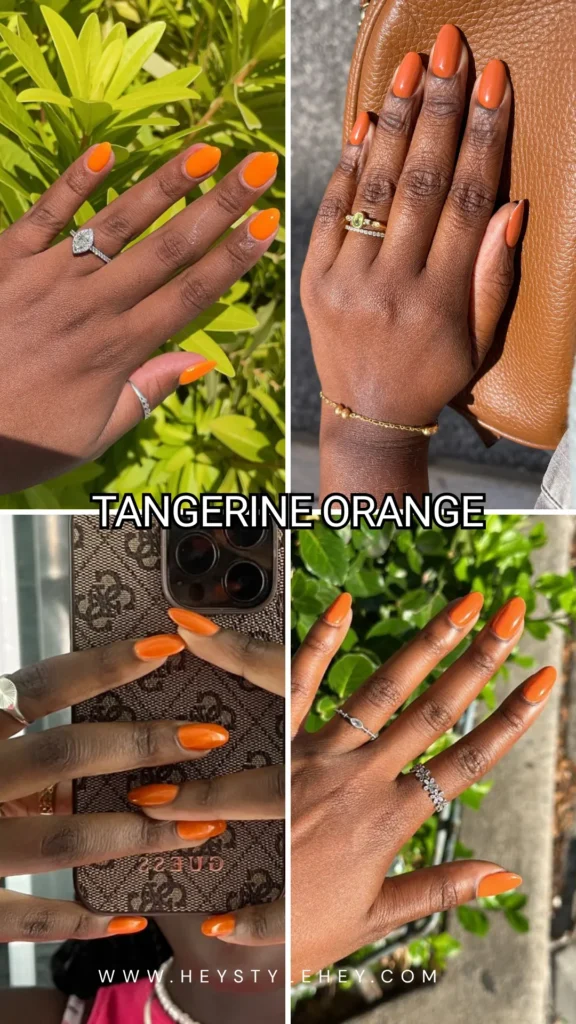 summer nail colors for dark skin - tangerine orange