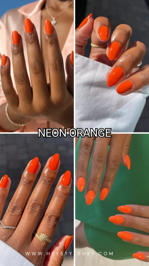 summer nail colors for dark skin - neon orange