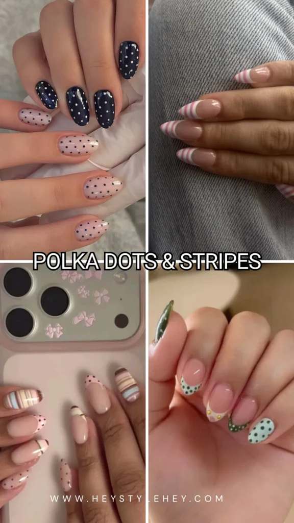 back to school nail trends 2026 - polka dots & stripes