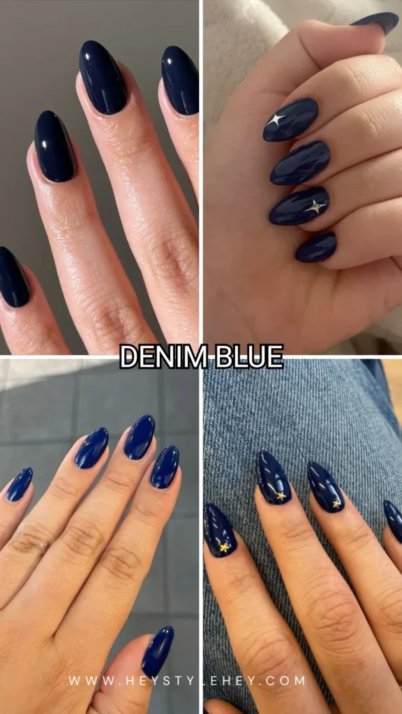 back to school nail trends 2026 - denim blue