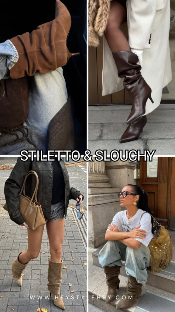 fall 2026 shoe trends - stiletto & slouchy boots