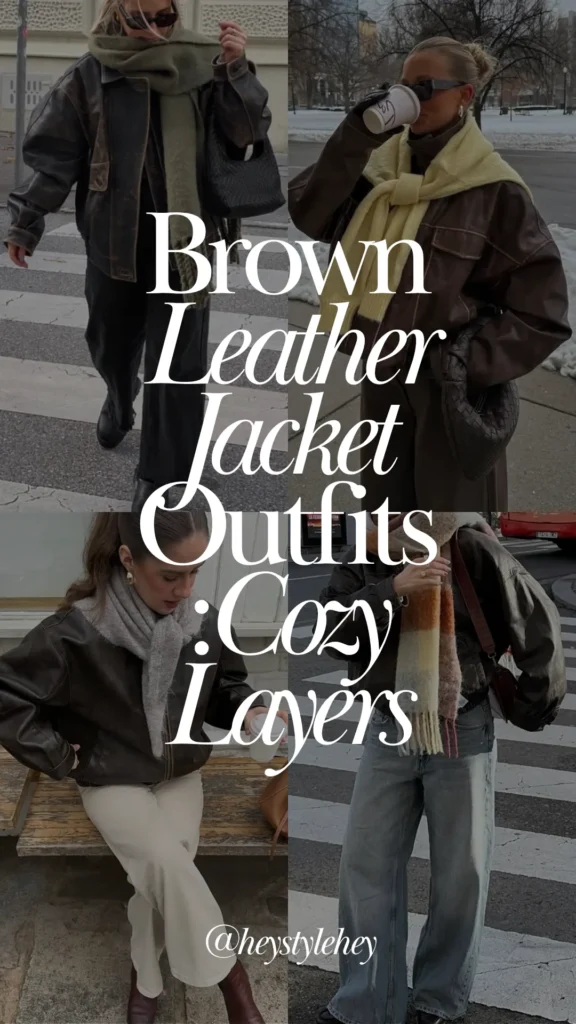 brown leather jacket outfits: cozy layers
