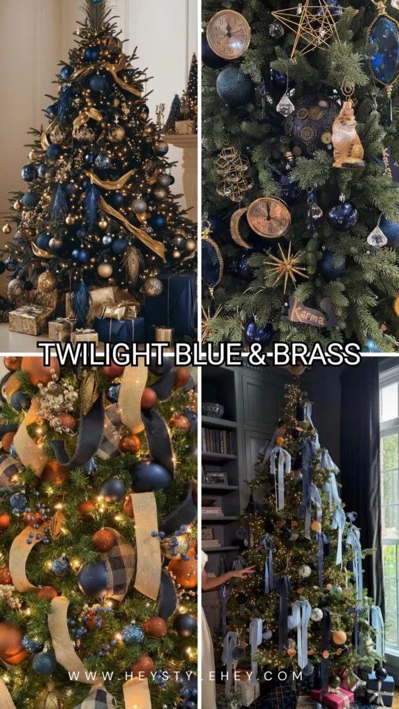 Christmas tree trends - twilight blue & brass