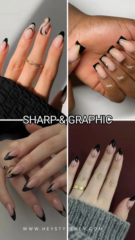 black and gold nails - sharp & graphic