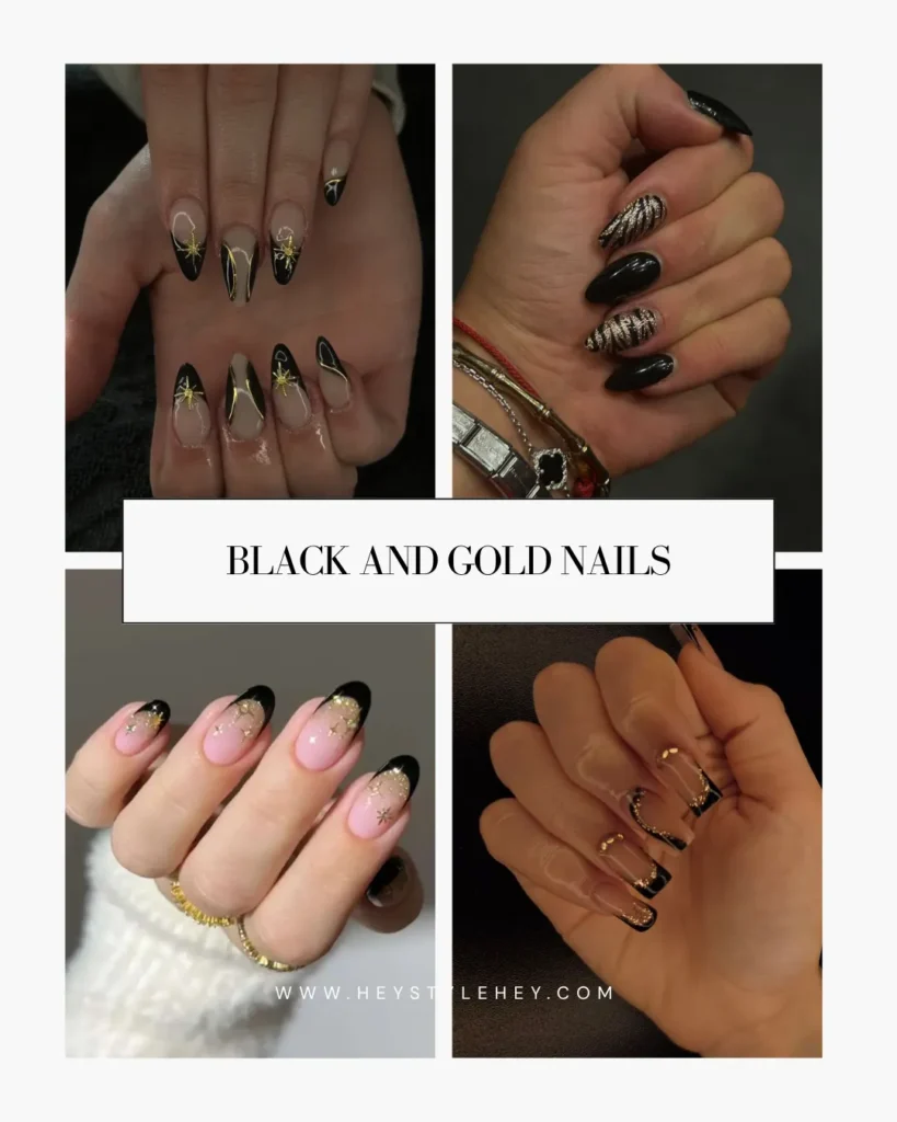 black and gold nails
