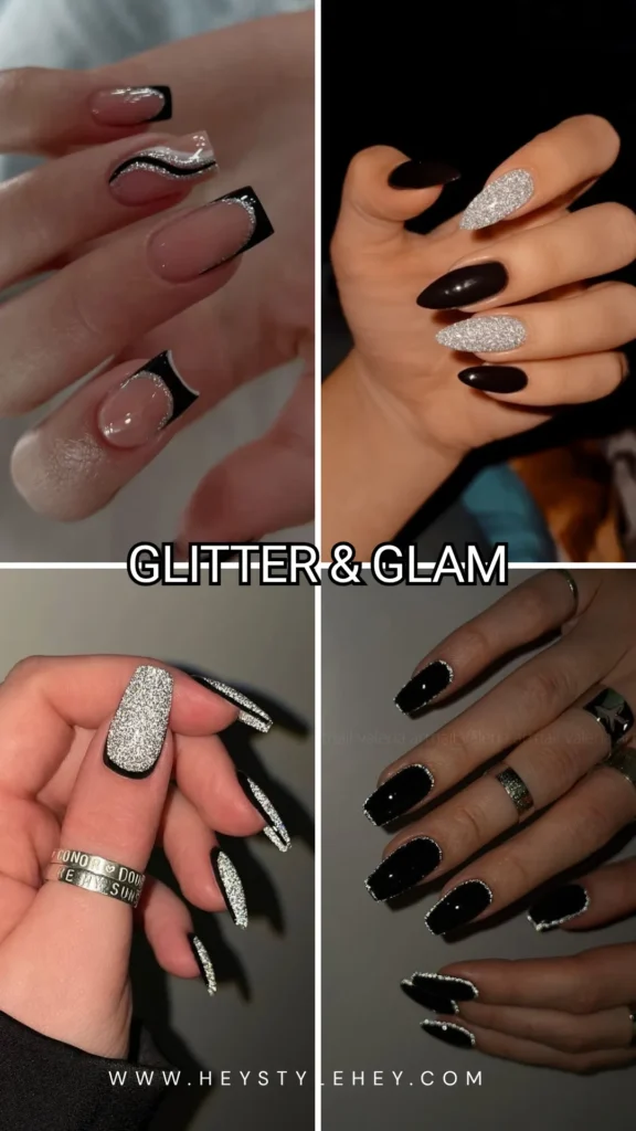 black and silver nails - glitter & glam