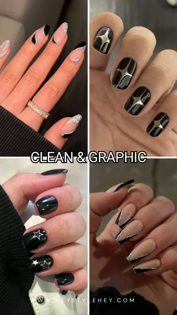 black and silver nails - clean & graphic