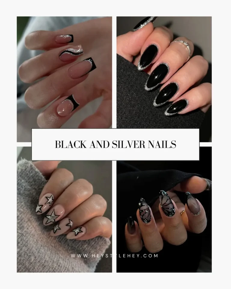 black and silver nails