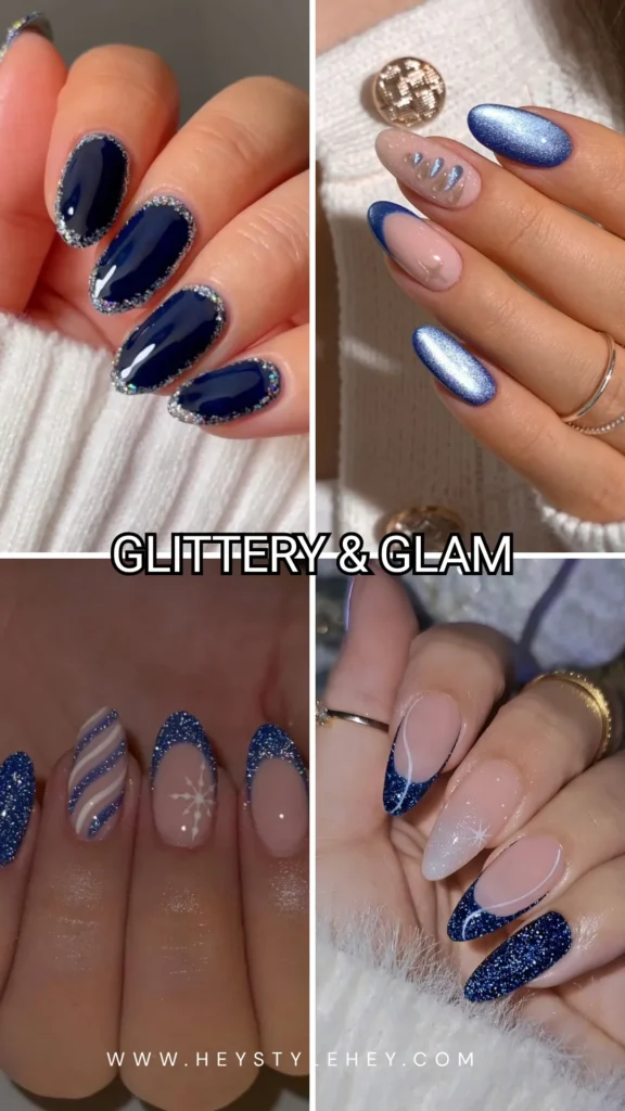 blue Christmas nails - glam