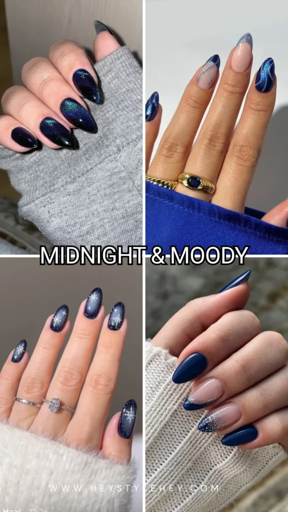 blue Christmas nails - moody