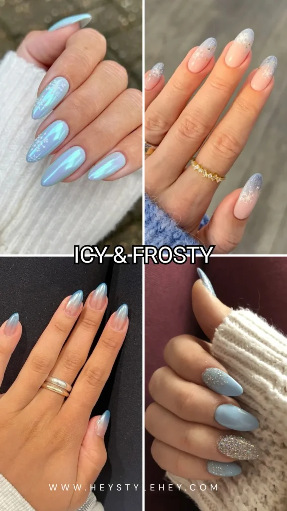 blue Christmas nails - icy
