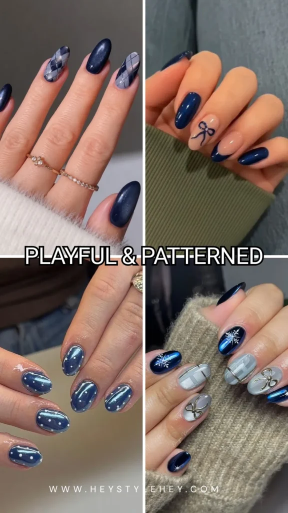 blue Christmas nails - playful