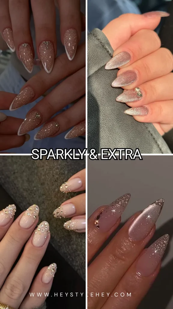 Champagne nails - sparkly & extra