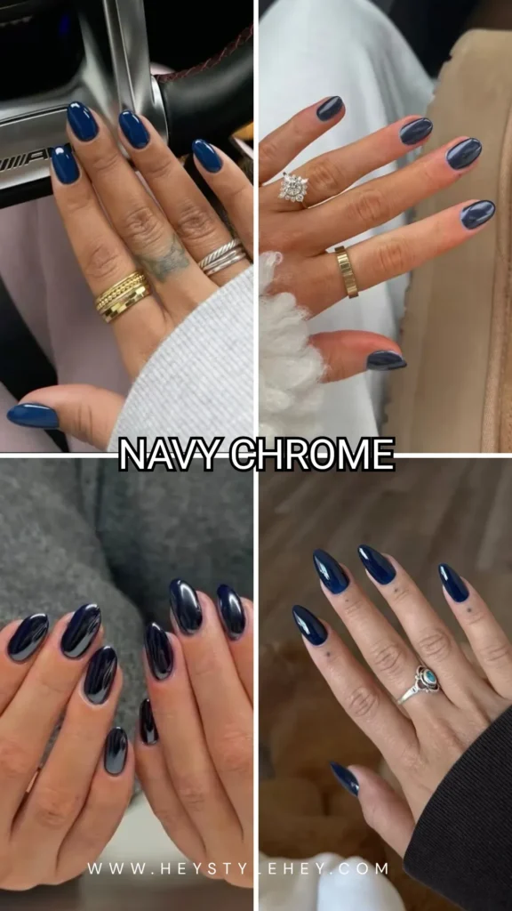 December nails - navy chrome
