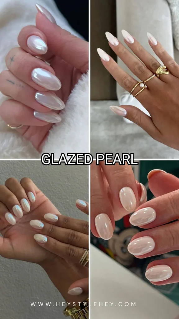 December nails - glazed pearl