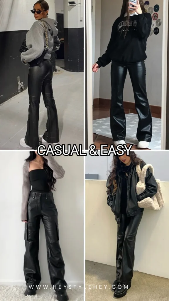 leather pants outfit ideas - casual & easy