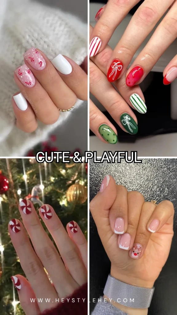 short Christmas nails - playful