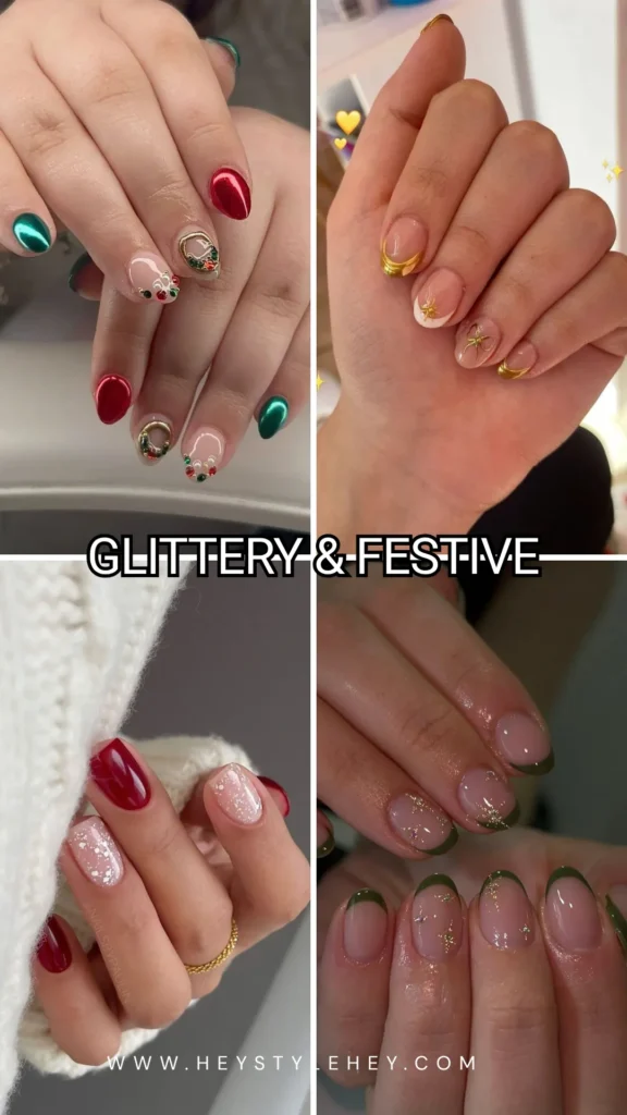 short Christmas nails - festive