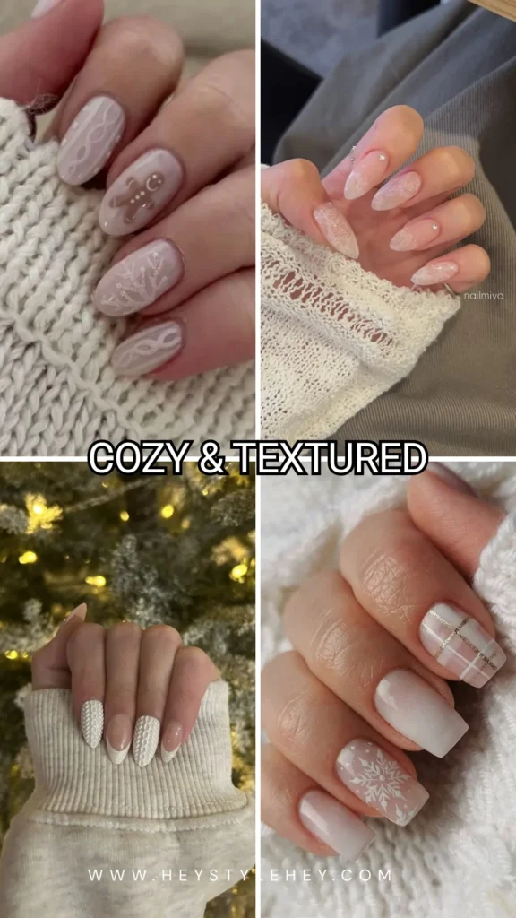 white Christmas nails - cozy