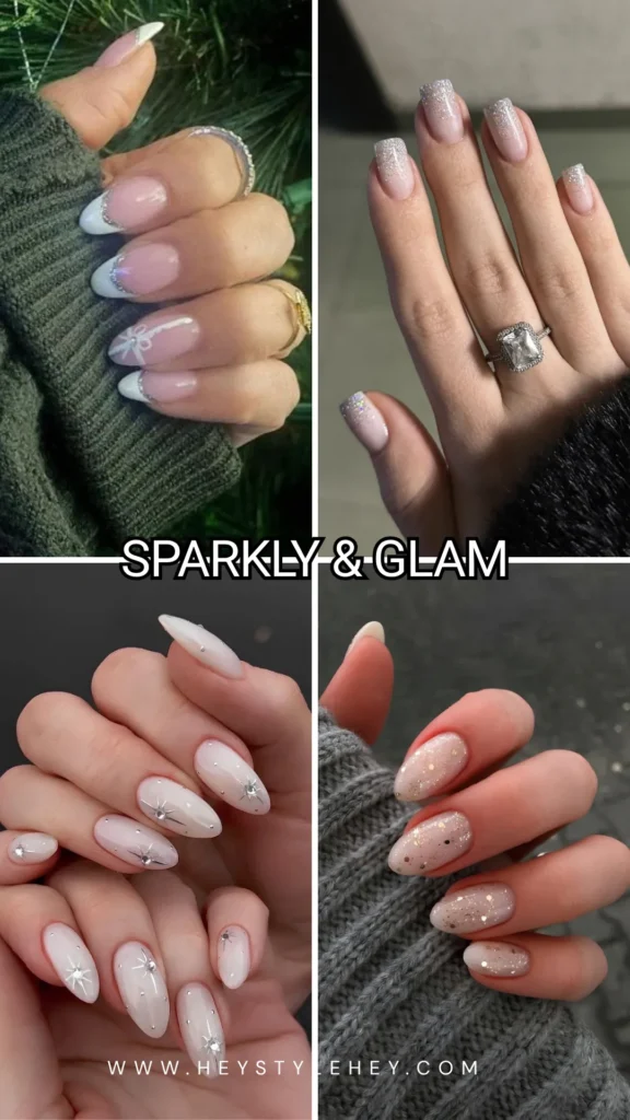 white Christmas nails - glam