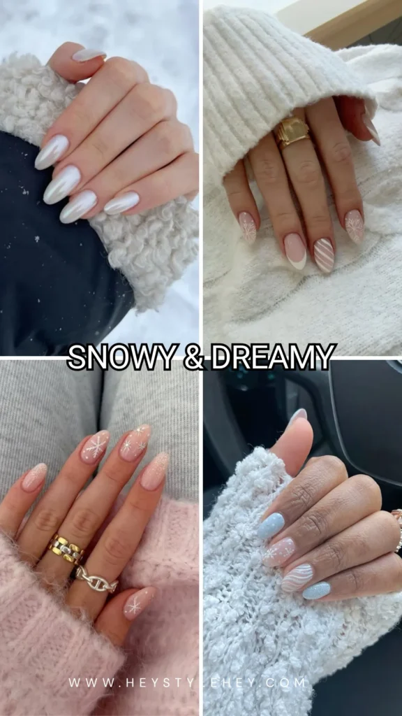 white Christmas nails - snowy